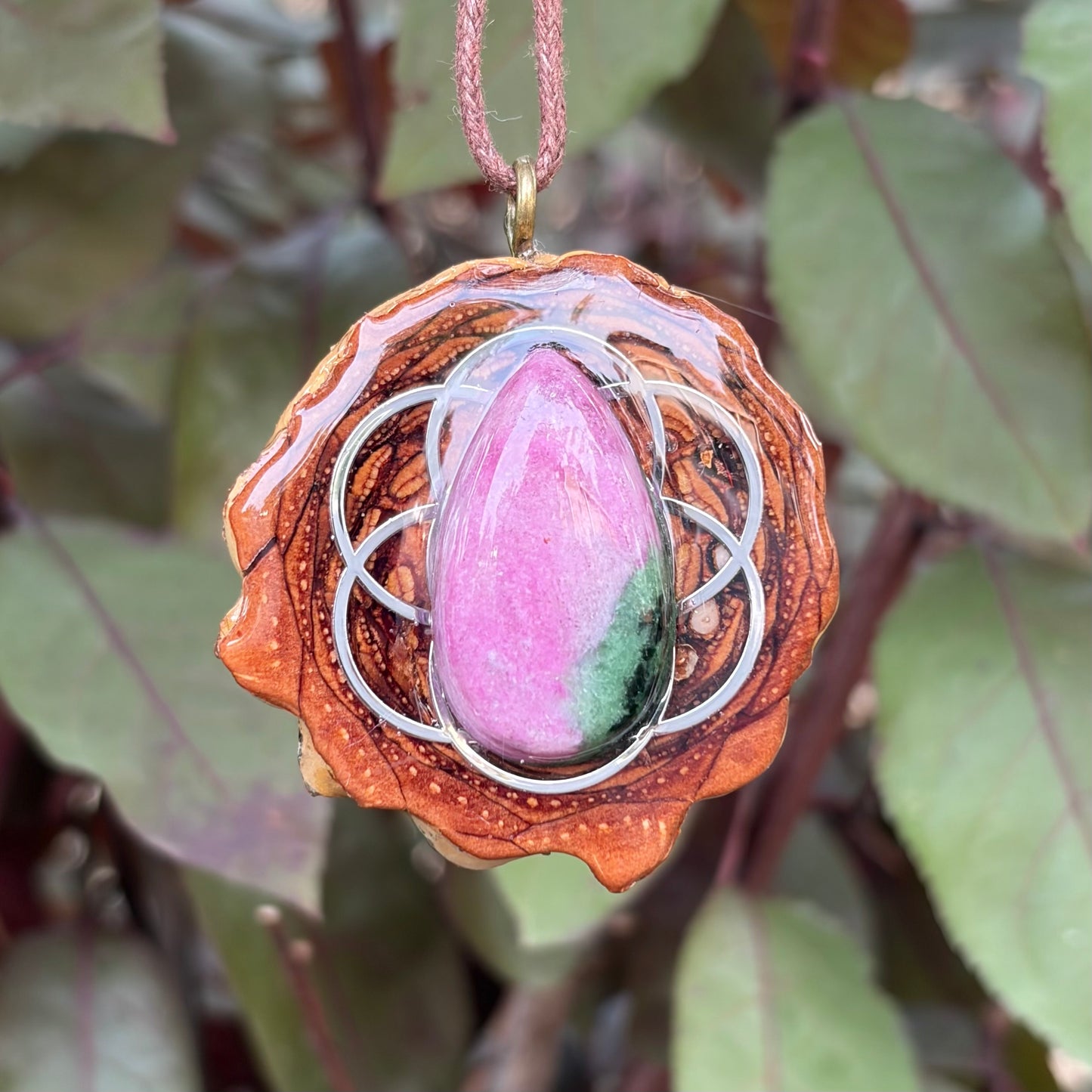 Watermelon Tourmaline, Seed of Life, Silver