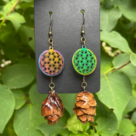 Rainbow Small Flower of Life Earrings