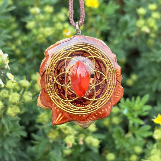 Carnelian, Seed of Life Lotus, Gold