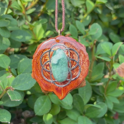 Green Moss Agate, Seed of Life, Silver
