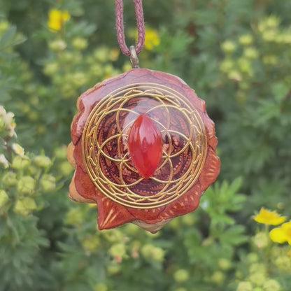 Carnelian, Seed of Life Lotus, Gold