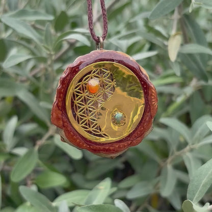 Mexican Fire Opal & Ethiopian Black Opal Yin Yang, Gold